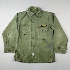 Vintage 60s Vietnam War US Army Military OG107 Sateen Shirt 2nd Pattern Distress picture