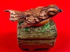 Vintage Hand Painted  Ceramic Bird on Log Small Trinket Box picture