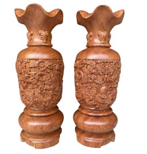 Lot 02 pcs of Lục Bình Nine Dragon Carve Aromatic Wood Vases For Décor Feng Shui picture