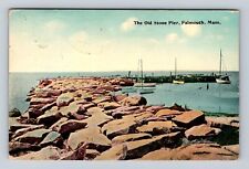 Falmouth MA-Massachusetts, The Old Stone Pier, Antique, Vintage c1912 Postcard picture