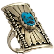 HUGE DETAILED VINTAGE Shube's NAVAJO TURQUOISE STERLING SILVER Concho RINGsz8 picture