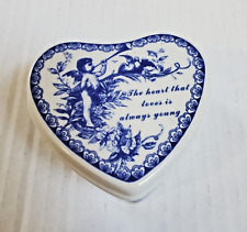 Vintage Spode Mementos England Heart Trinket Box Cherub “The Heart…” Quote picture