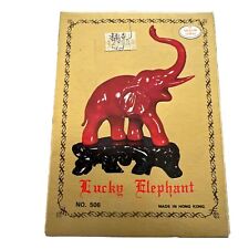 Vintage Plastic Medium Coral Color Lucky 506 Elephant Raised Trunk Hong Kong NOS picture