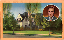 Vintage 1940s Home & Photo Errol Flynn Beverly Hills California CA Postcard picture