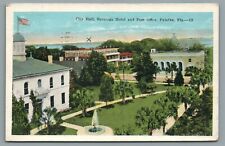 City Hall Saratoga Hotel and Post Office Florida FL Palatka Postcard Posted 1929 picture