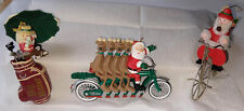 3 Fun Cute Santa Claus Christmas Ornaments Playing Golf On Motorcycle and Bike picture