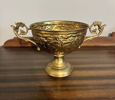 Antique Brass Footed Bowl with Arms Filigree Ornate Urn Chalice Goblet Vintage picture