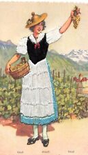 Vtg Switzerland Embroidered Girl Dress Postcard 5.5