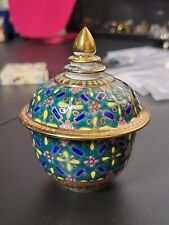 Thai Benjarong Porcelain  Bowl w/Lid Hand Painted Enamel Gold  Vintage picture