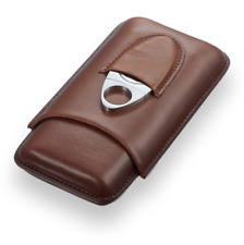 Visol Legendary Leather 3-Finger Cigar Case with Cutters - Brown picture
