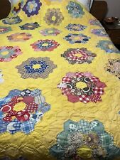 Vintage 1935 Handmade Hand sewn Granny's Garden Quilt 88 X 88 Hexagon Quilt FS picture
