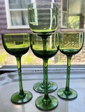 Carlo Moretti Olive Green Water & Wine Glass Italy Long Stem Mid Century Mode-4 picture