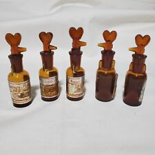 Apothecary mini Amber Brown Glass Bottle with Glass Lid Vintage 4