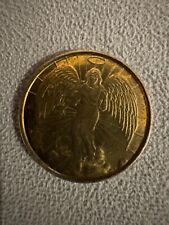 Vintage Gold Tone Guardian Angel Religious Prayer Coin / Medallion Double Sided picture