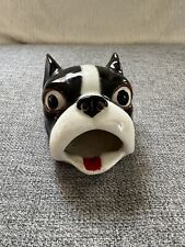 Vintage French Bulldog Head Ashtray Black And White  picture