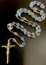 Vintage Catholic Blue Murano Tear Drop Glass Rosary, Silver Tone Crucifix picture