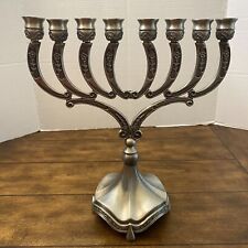 Judaica Vintage Hanukkah Menorah Jewish Silver Plated Heavy Candle Holder 13” picture