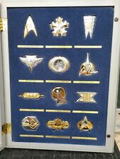 Franklin Mint .925 Silver & 24K Plated Trek Insignia Badges W/Display Case 22×17 picture
