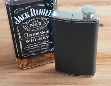 Black Soft Leather Wrap 4 oz. Stainless Steel Flask Build  In Cigar Holder Case picture
