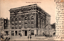 Vintage 1906 People Street Scene New YMCA Binghamton New York NY Postcard picture