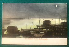 New Bedford Harbor by Moonlight MA Undivided Back Vintage Postcard posted 1906 picture