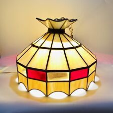 Vintage 1970’s Hanging Leaded Stain Glass Ceiling Mount Lamp Swag Light picture