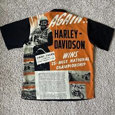 Harley Davidson Button Shirt Mens Large Jimmy Chann All Over Print AOP Graphic picture