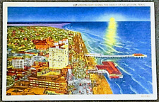 GALVESTON TEXAS Beach Vintage Linen Postcard 1956 Moonlight Over The Ocean Night picture