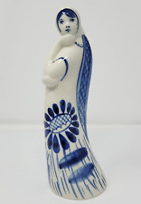 Grandmacore Vintage Ghezel Russian Porcelain Hand-Painted Blue & White Figurine picture
