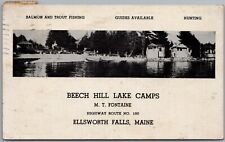 Beech Hill Lake Camps Ellsworth Falls Maine Postcard R408 picture