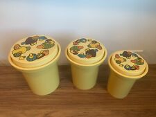 Vintage 70s Rubbermaid Mushroom Nesting Canisters Yellow/Gold Set Of 3 With Lids picture