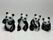 Vintage Polished Milky White and Black Glass Panda Bear Family - Set of 4 picture