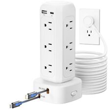 [2024 Newest] Power Strip Tower with Retractable Charging Cables, Surge Prote... picture