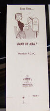 Rare Vintage Matchbook Cover E1 Texas Mexia Bank By Mail Woman Illustration  picture