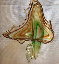 Vtg  Murano Style Green & Orange Blown Glass Swan Dish Brown Green Bowl Candy  picture