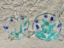 Vintage Mikasa Bluebells Crystal Footed Bowl & Heart Shaped Dish picture