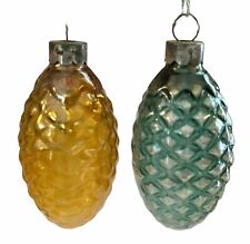 2 Early Vintage Shiny Brite Pinecone Ornaments Blue And Gold Made In US of A picture