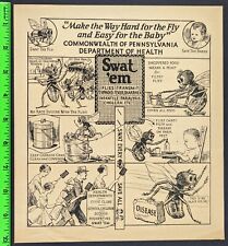 Antique PA Commonwealth Kill Fly Bug Disease Danger Swat Em Graphic Health Flyer picture