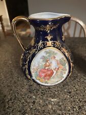 VERY BEAUTIFUL NAVY BLUE/GOLD PORCELAIN PITCHER VASE, MADE IN CHINA picture