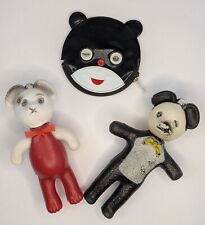 3 Vintage 1950's Toy Bears & Panda Zip Coin Purse Pouch Lenticular Eyes 3D Lot picture