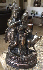 Vintage Hindu God Radha and Krishna with Nandi Bull 18” brass copper statue picture