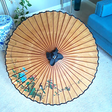 VTG Asian Large Paper Umbrella Hand Painted Full Size Japanese Parasol Handmade picture