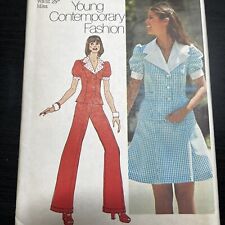 Vintage 70s Simplicity 5472 Puff Sleeve Pantsuit + Skirt Sewing Pattern 10 UNCUT picture