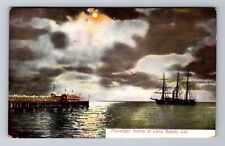 Long Beach CA-California, Moonlight Scene, Antique, Vintage c1907 Postcard picture