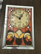 VINTAGE Elgin Painted Works Stained Glass Mirror Quartz Wall Clock  15”x10” picture